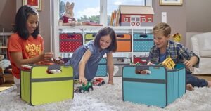 Kids in Playroom with Ikea shelves and toys Banner blog 700 x 366