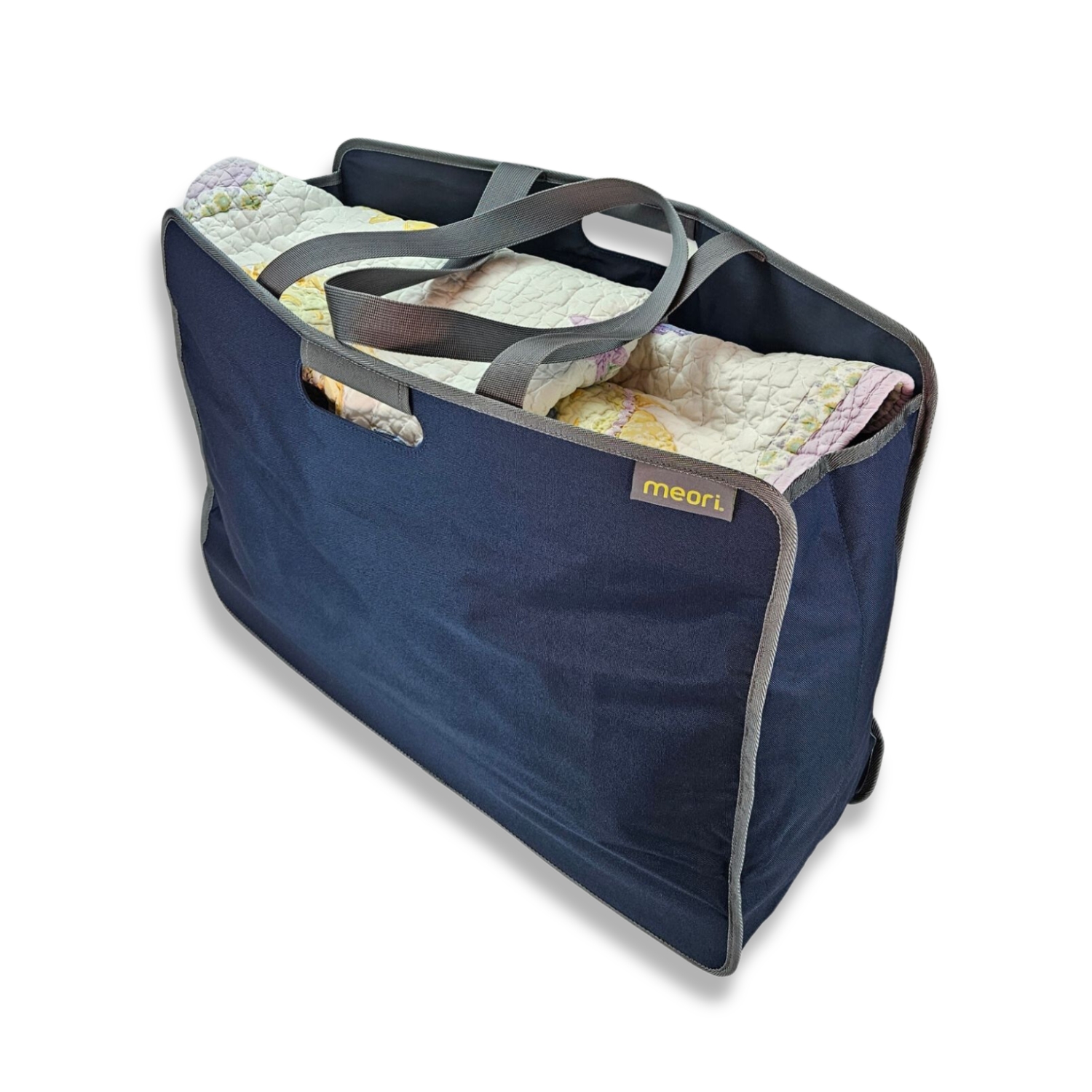 Marine Blue Utility Tote with large quilt in it