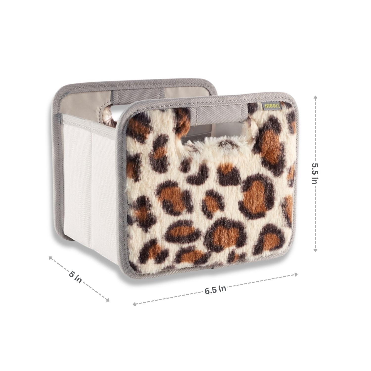 1015172-6-meori-Mini-Foldable-Box-Plush-Leopard-Sand-DIM Sand-colored Collapsible Desk Organizer with Leopard Print with dimensions