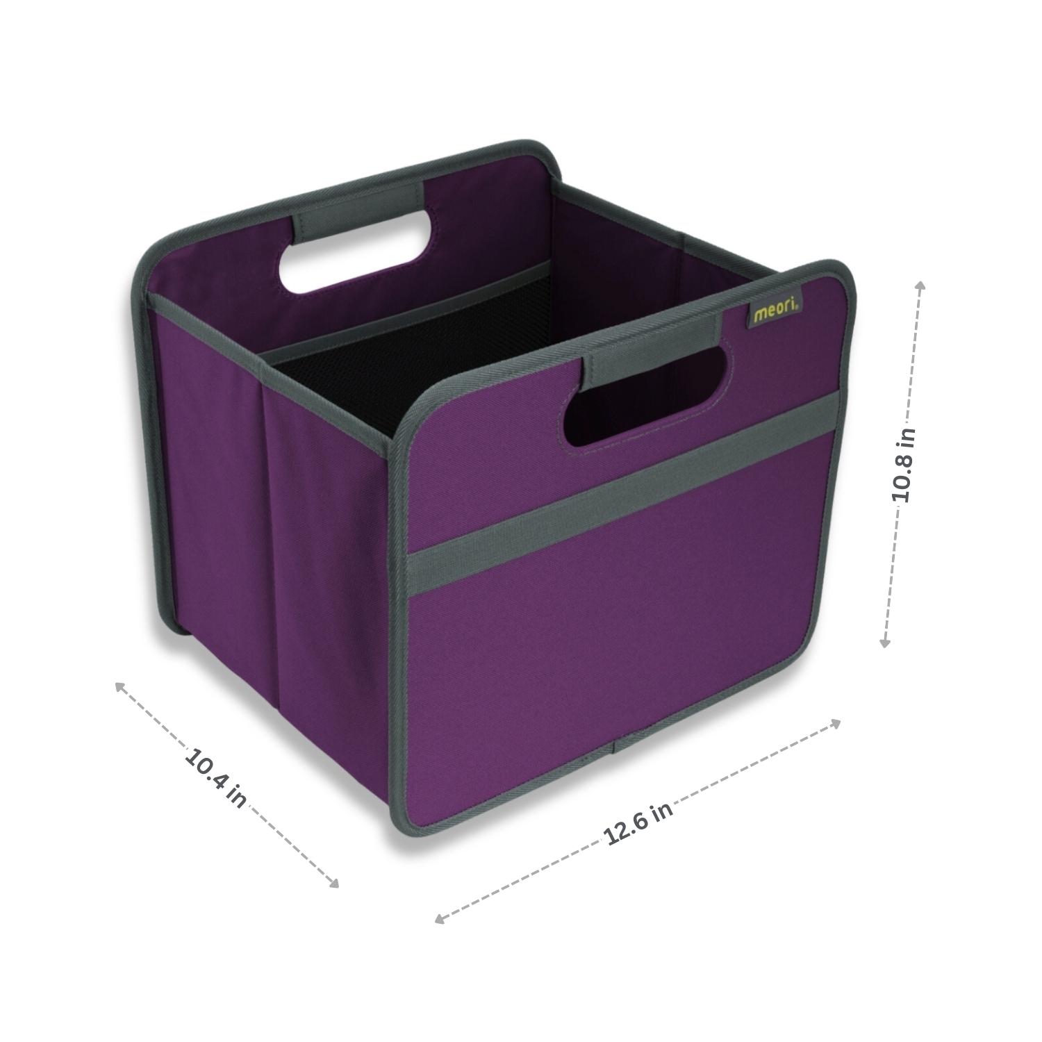 A100034-5-meori-Small-Foldable-Box-Midnight-Magenta-DIM Magenta-colored Collapsible Storage Bin with dimensions