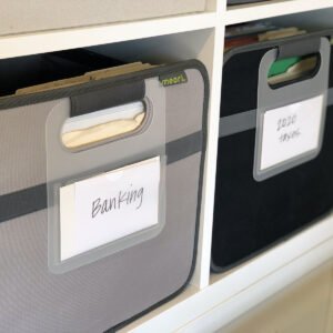Label Sets shown on two of meori's Storage Cubes in shelf