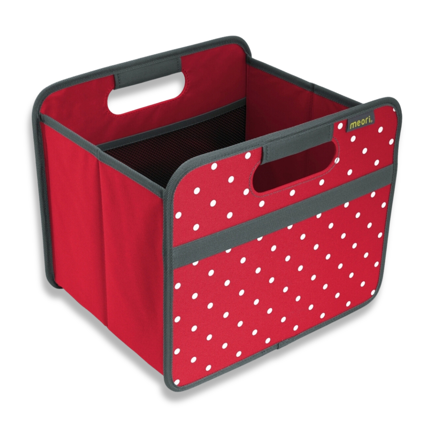 A100063-1-meori-Small-Foldable-Box-Hibiscus-Red-Dots-MAIN Red Fabric Storage Bin with White Dots