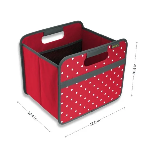 Red Fabric Storage Bin with White Dots with dimensions