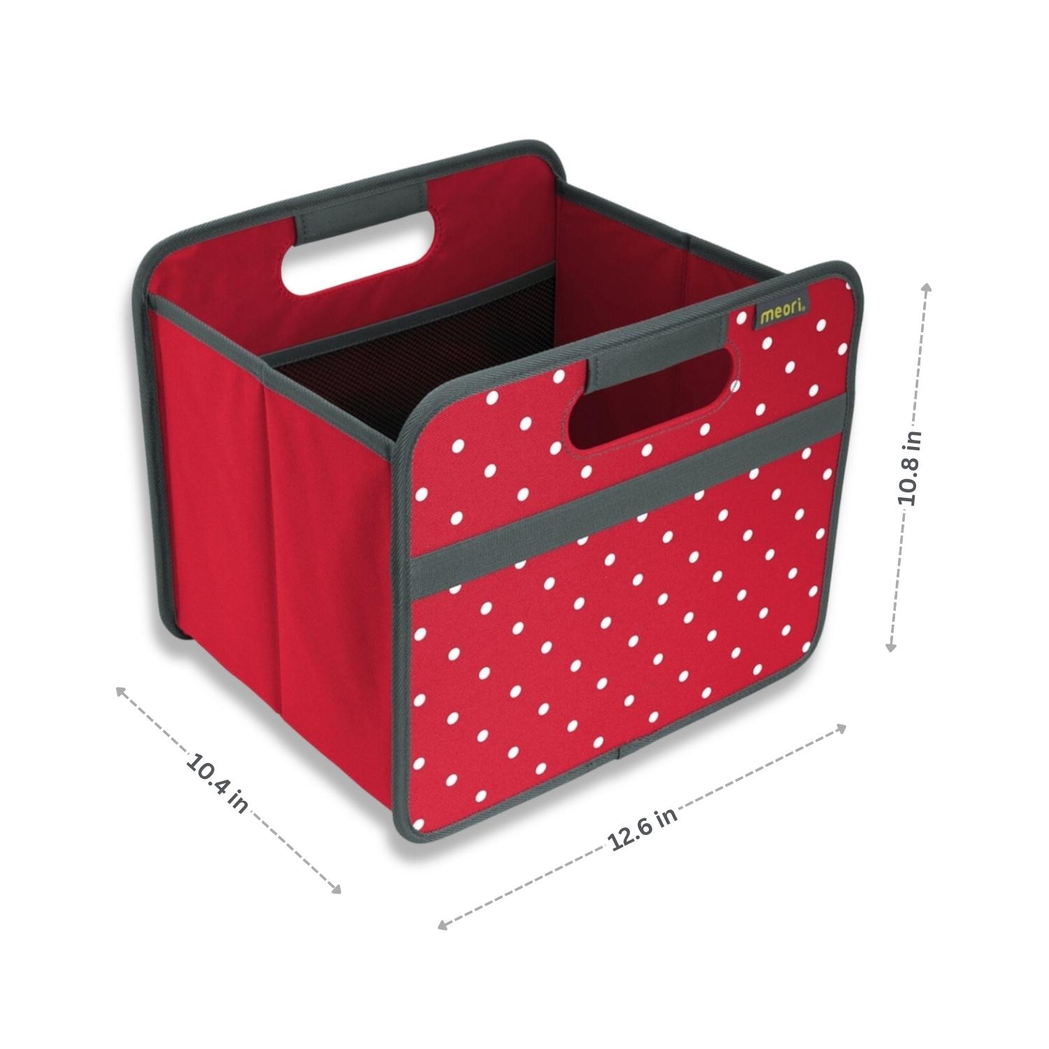 A100063-5-meori-Small-Foldable-Box-Hibiscus-Red-Dots-DIM Red Fabric Storage Bin with White Dots with dimensions