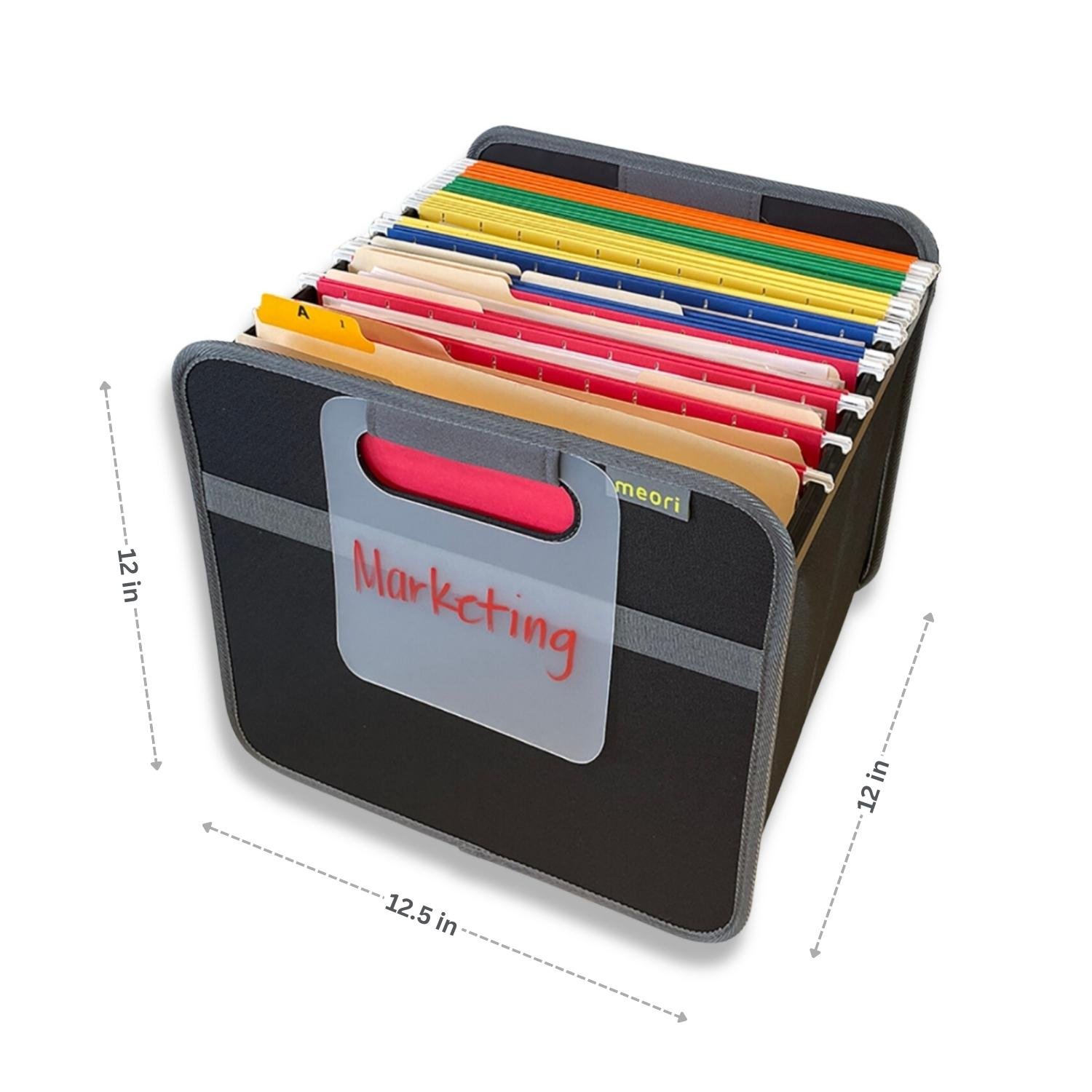 A100094-24-meori-Hanging-File-Box-Lava-Black-DIM Black Hanging File Box with dimensions