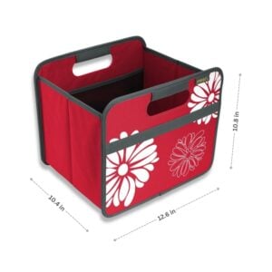 Red Small Collapsible Storage Box with Flowers Print with dimensions