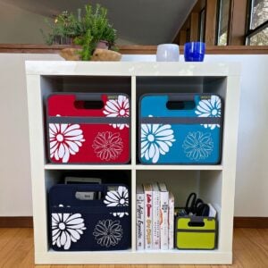 3 Small Collapsible Storage Boxes with Flowers Print in shelving cube