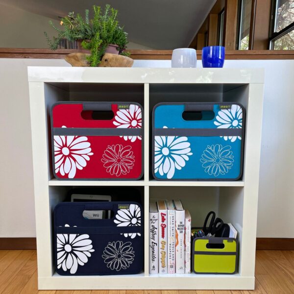 3 Small Collapsible Storage Boxes with Flowers Print in shelving cube