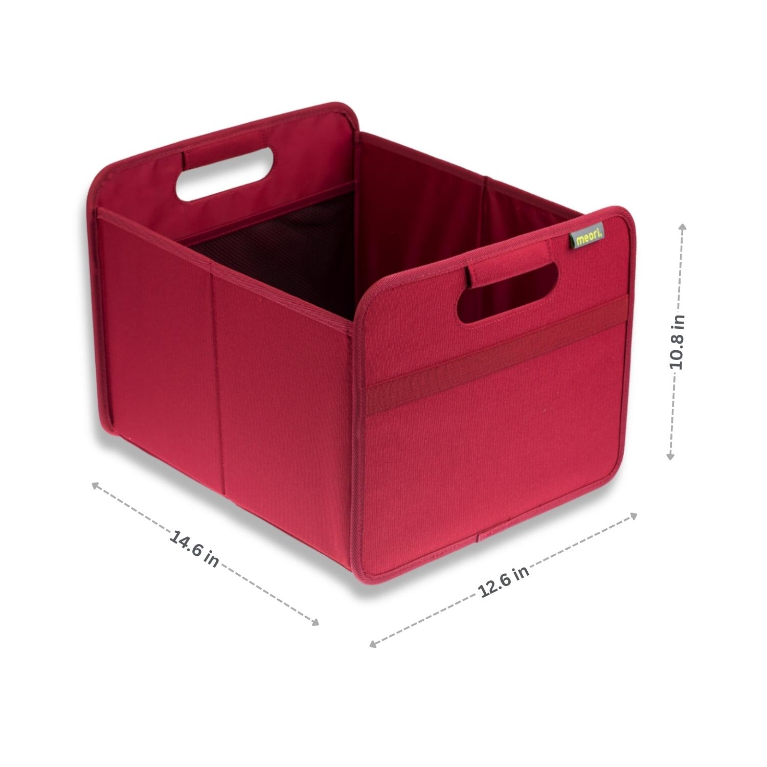 A100110-7-meori-Medium-Foldable-Box-Bordeaux-Red-DIM Red Rectangular Storage Basket with dimensions