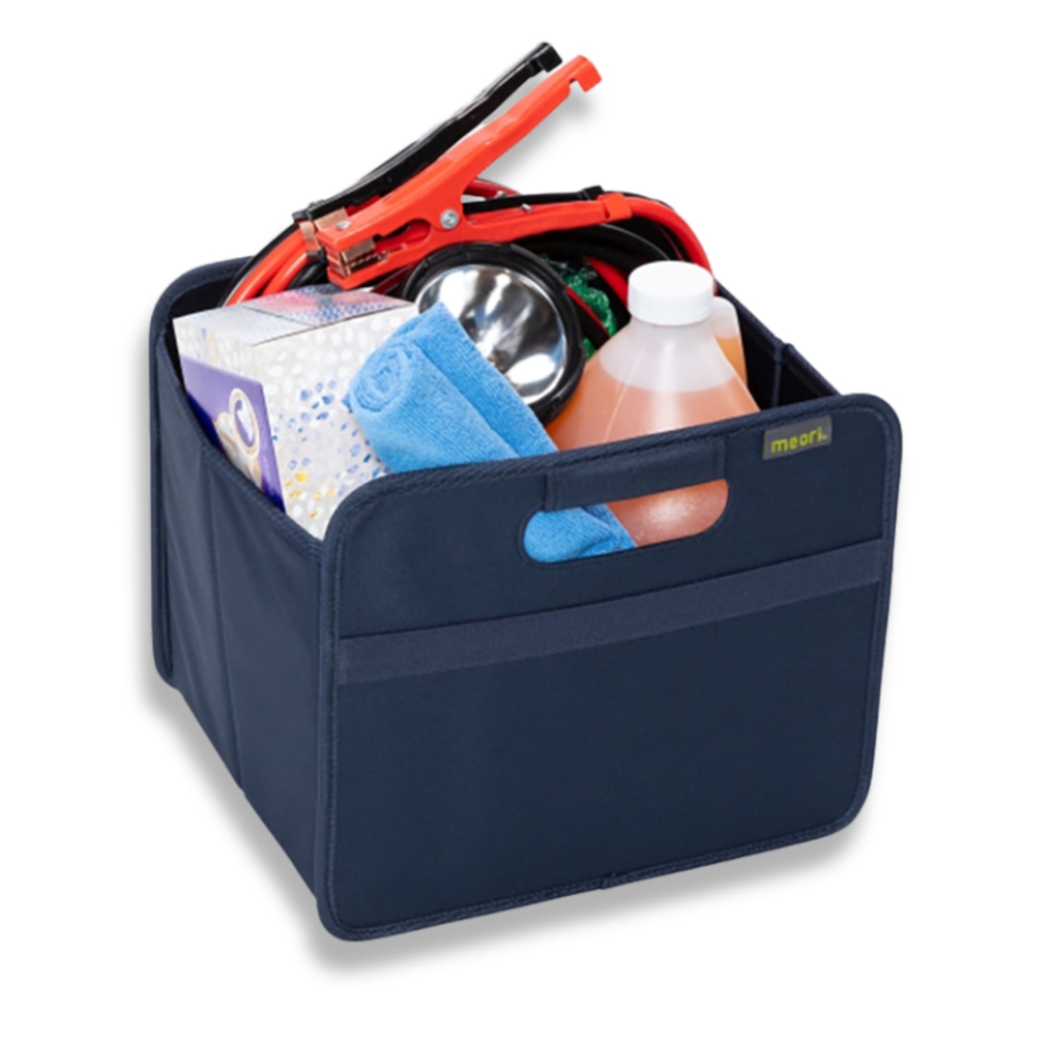 Marine Blue Collapsible Storage Bin with car supplies