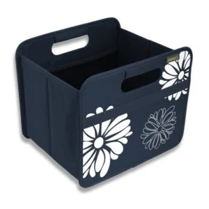 Marine Blue Small Collapsible Storage Box with Flowers Imprint