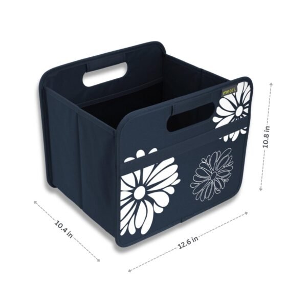 Marine Blue Small Collapsible Storage Box with Flowers Imprint with dimensions