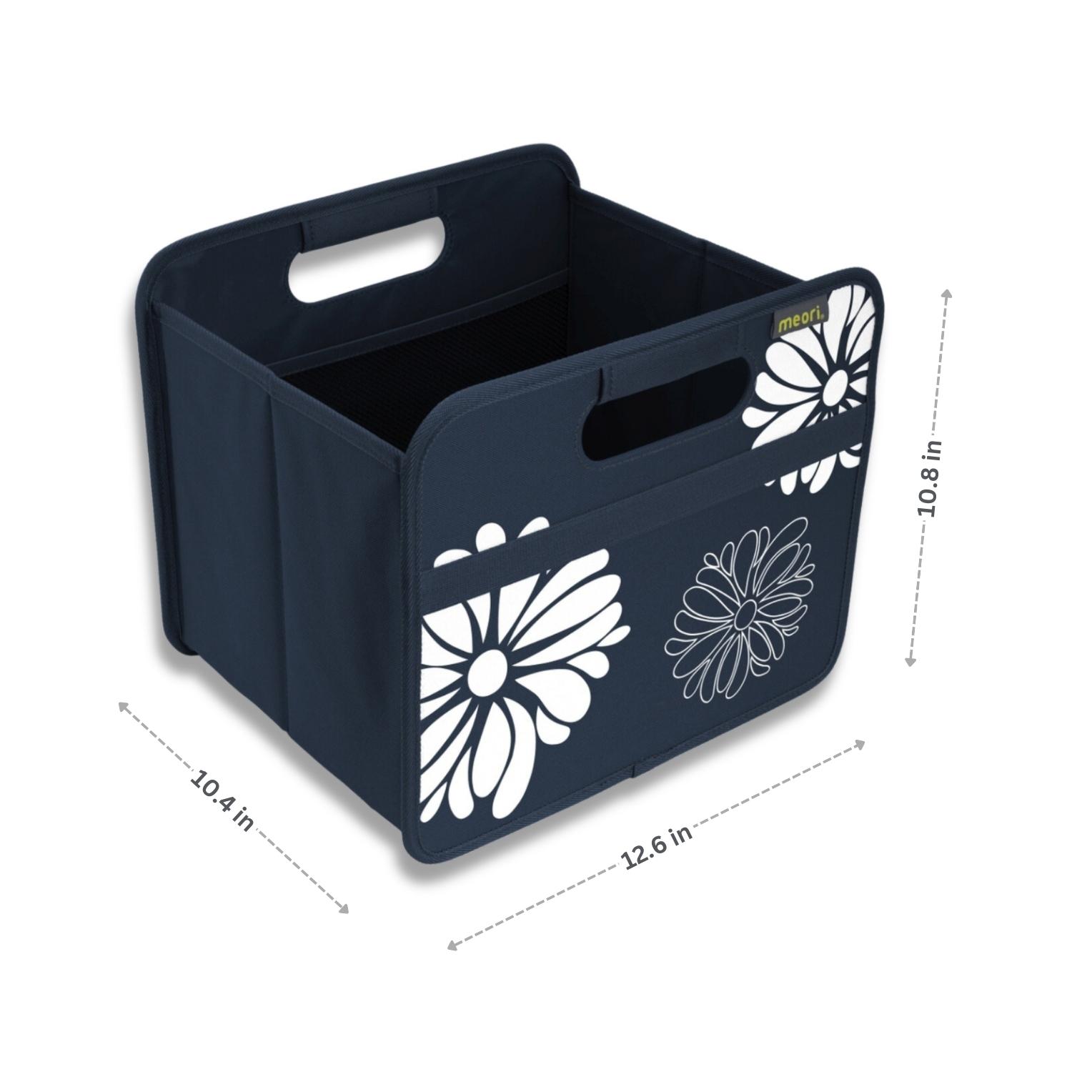 A100113-05-meori-Small-Foldable-Box-Marine-Blue-Flowers-DIM Marine Blue Small Collapsible Storage Box with Flowers Imprint with dimensions