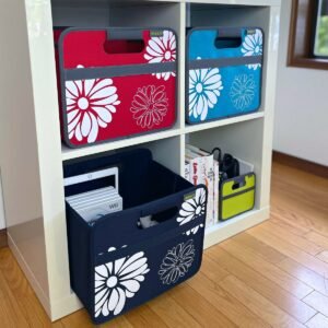 Three Small Collapsible Storage Boxes with Flowers Imprint in shelving cube