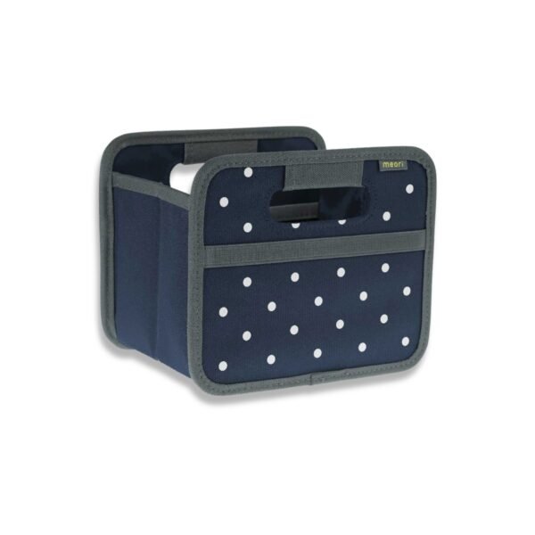 collapsible cube organizer storage bin in blue with dots