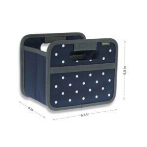 Marine Blue Small Storage Container with White Dots with dimensions
