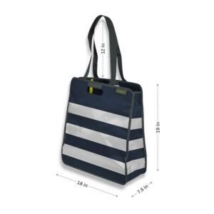 Marine Blue Large Large Utility Tote with White Stripes with dimensions