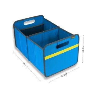 Blue Collapsible Trunk Organizer with dimensions