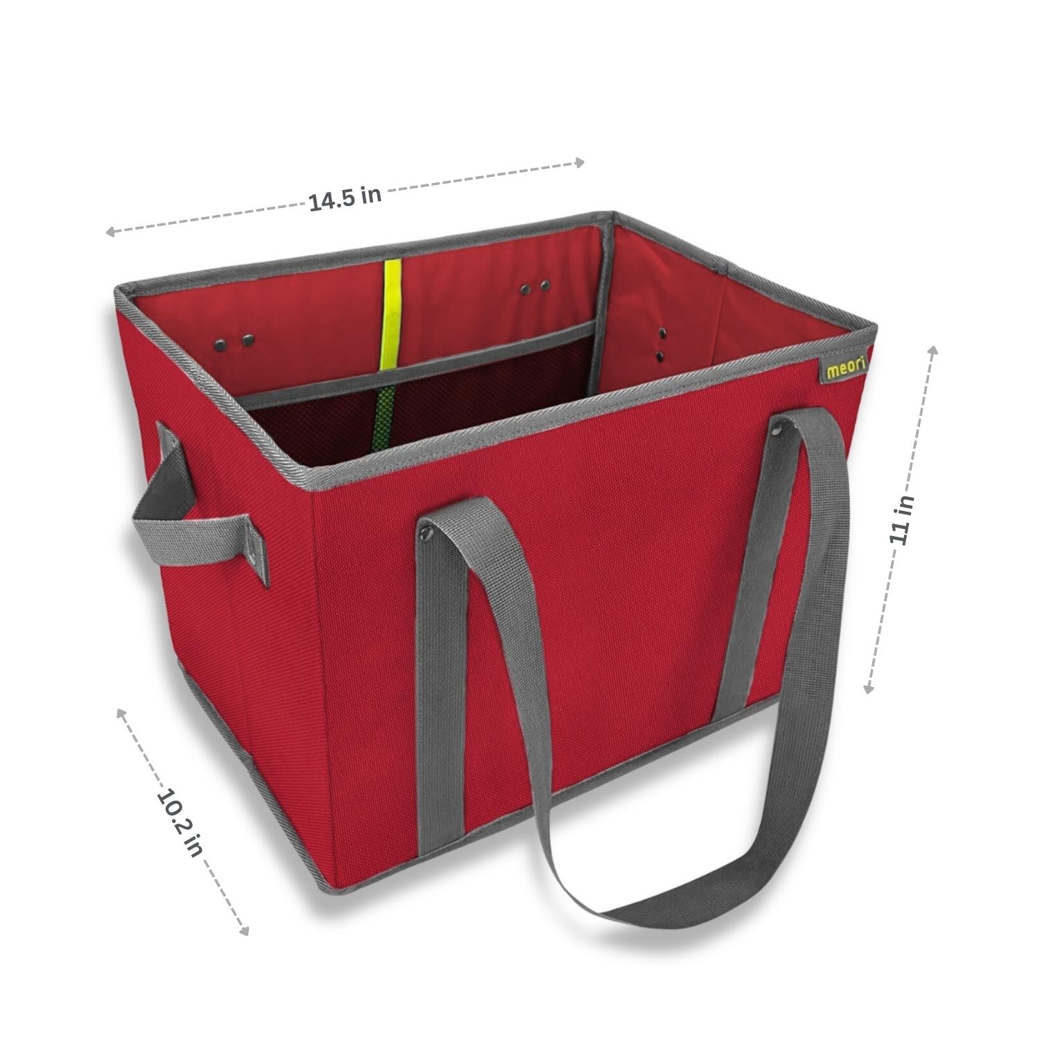 Red Collapsible Shopping Basket with dimensions