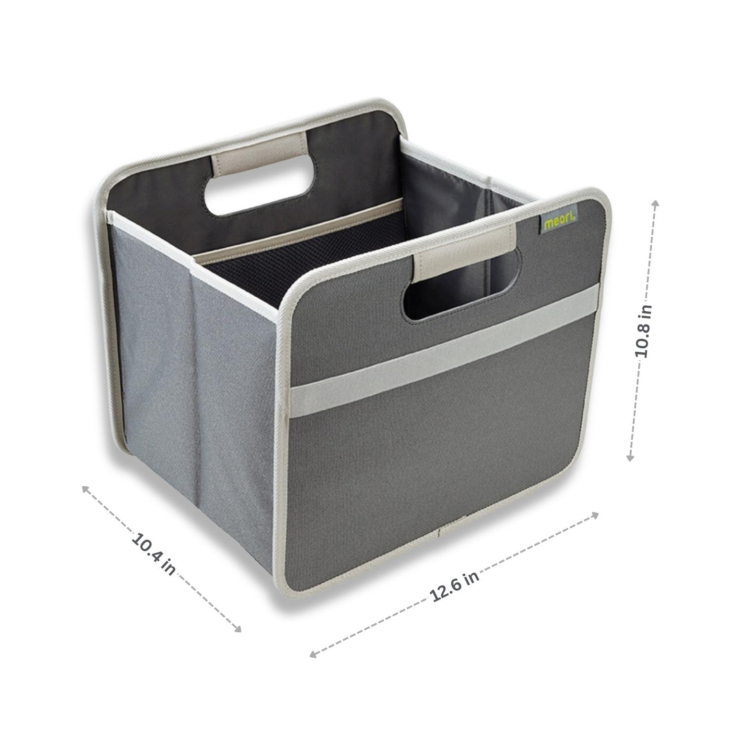 Grey Collapsible Storage Bin with dimensions