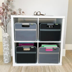 4 Collapsible Storage Bins in shelving cube