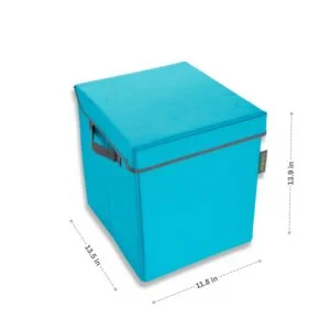 Azure Blue Small Storage Bin With Lid with dimensions