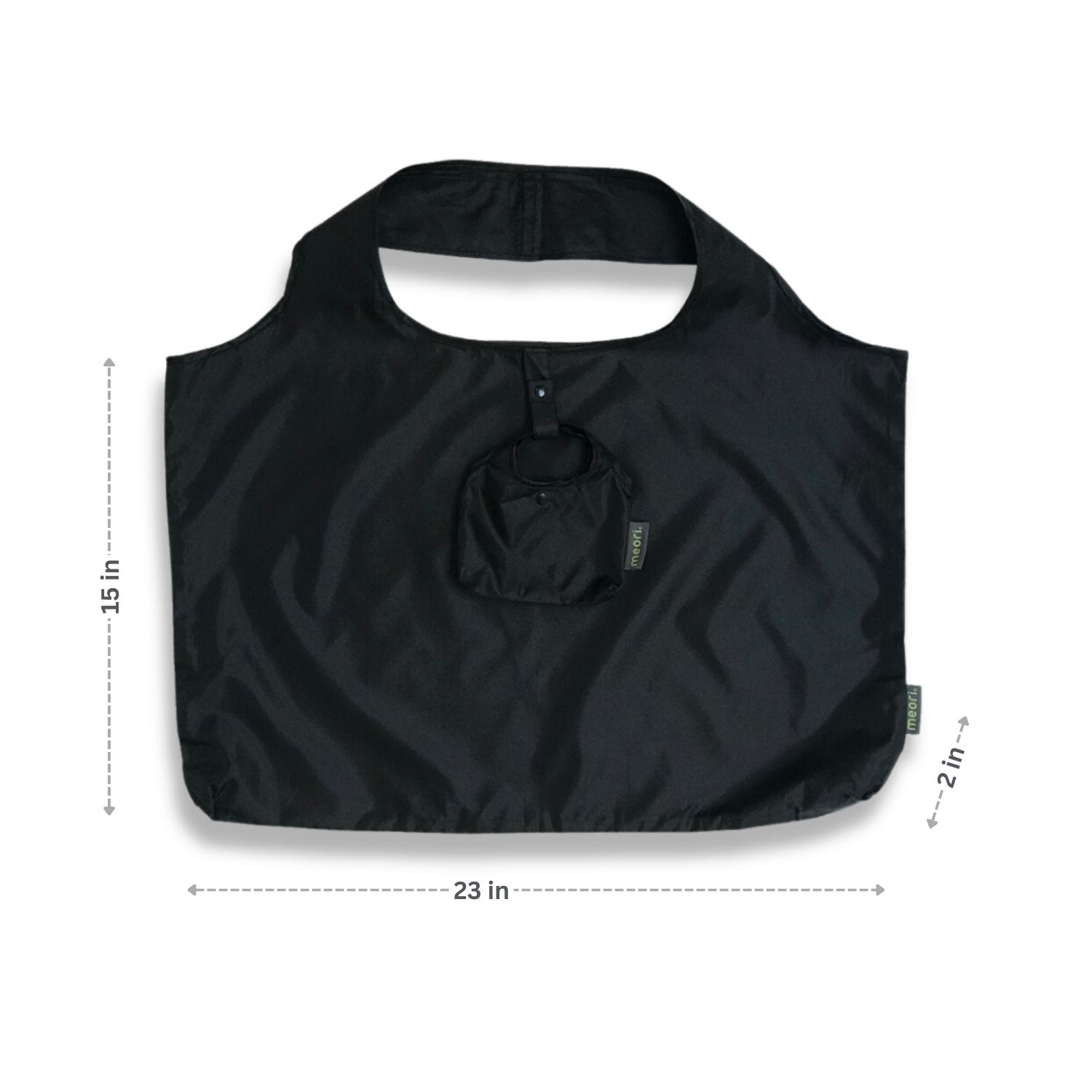 A100696-6-meori-Reusable-Pocket-Shopper-Black-DIM Black Reusable Grocery Tote with dimensions