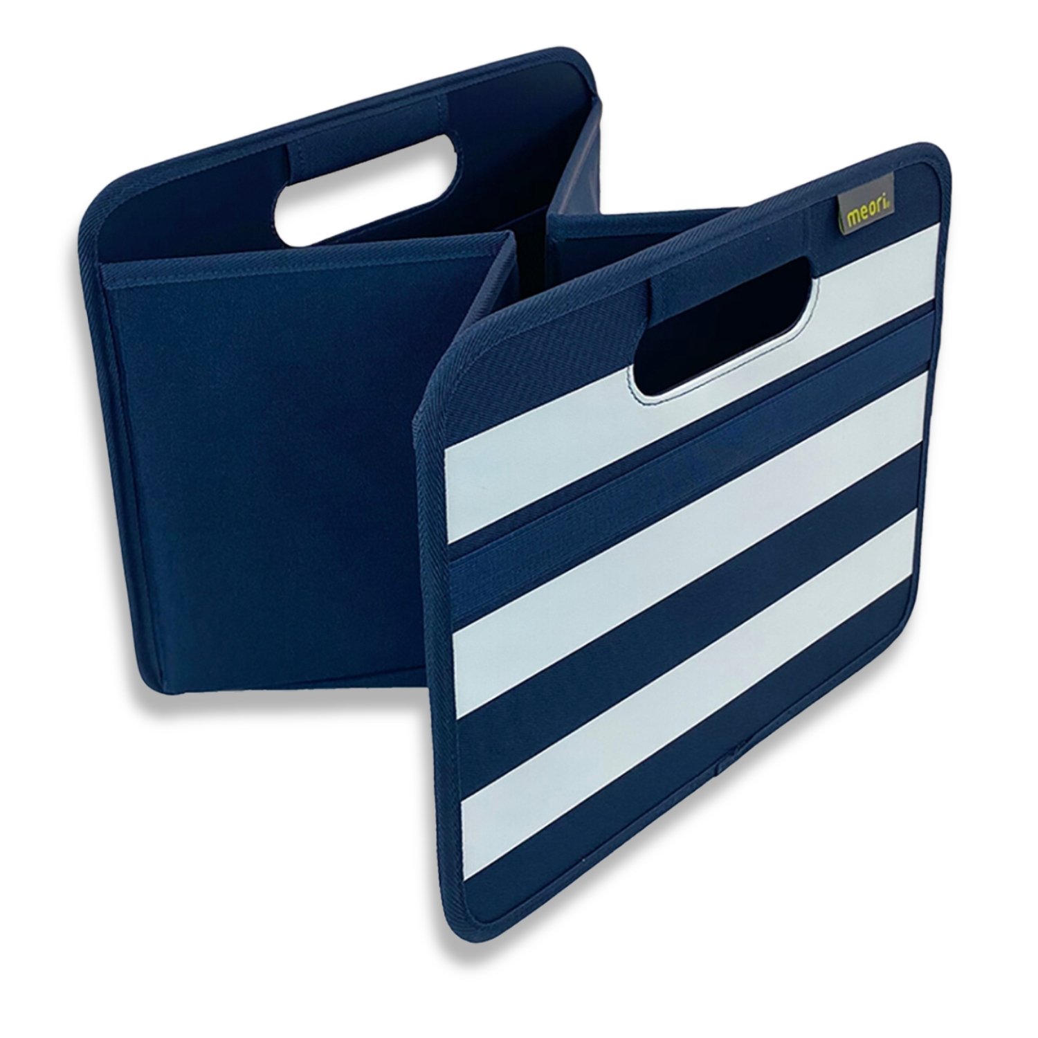 A100734-2-meori-Medium-Foldable-Box-Marine-Blue-Stripes Marine Blue Rectangular Storage Basket with White Stripes
