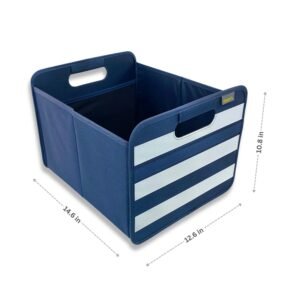 Marine Blue Rectangular Storage Basket with White Stripes with dimensions