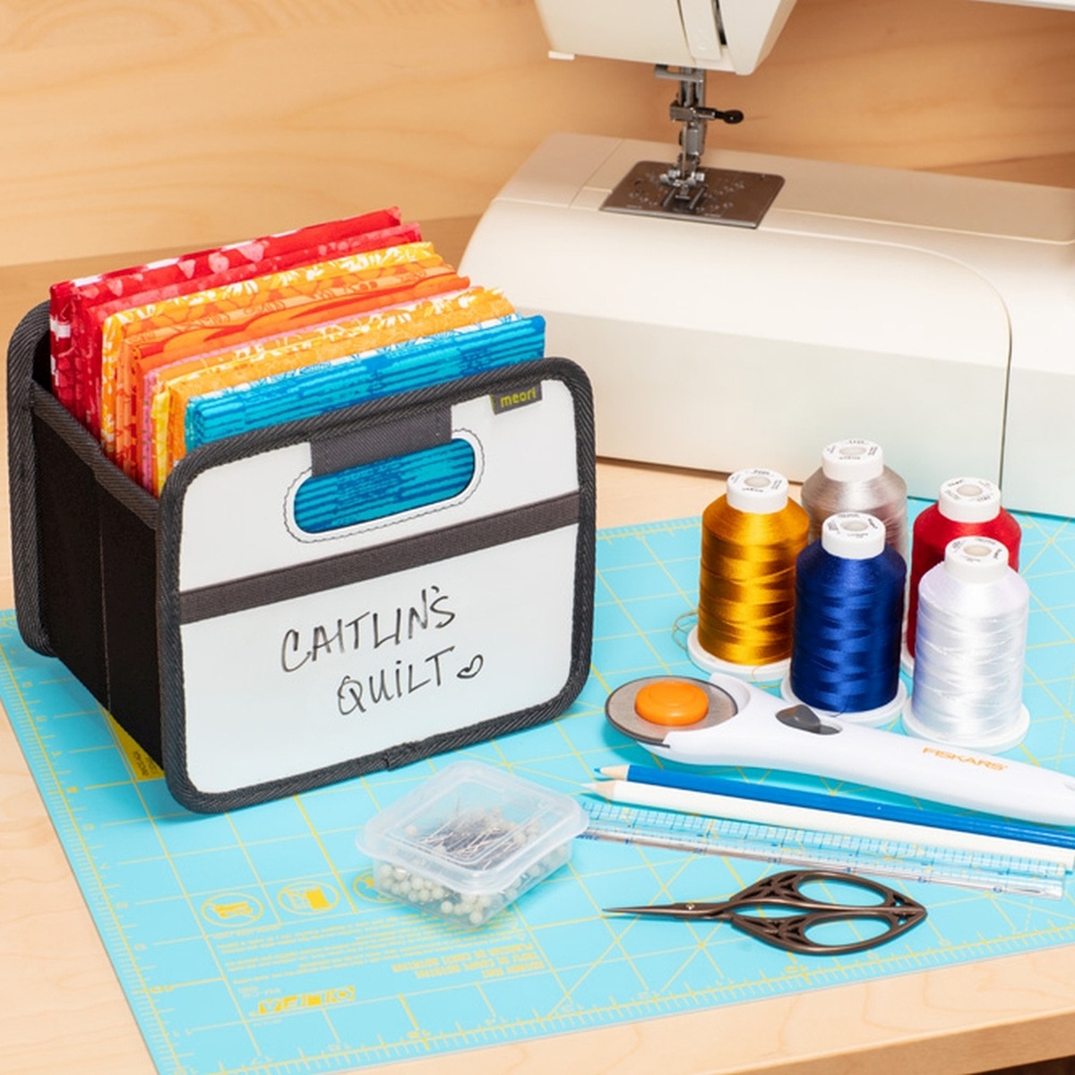 Mini Whiteboard with Quilting Supplies on Desk