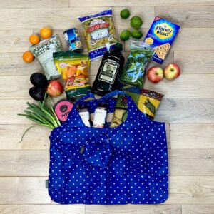 Marine Blue Grocery Bag with White Dots