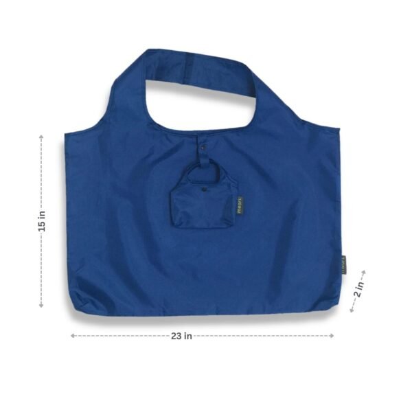 Marine Blue Reusable Grocery Tote with dimensions