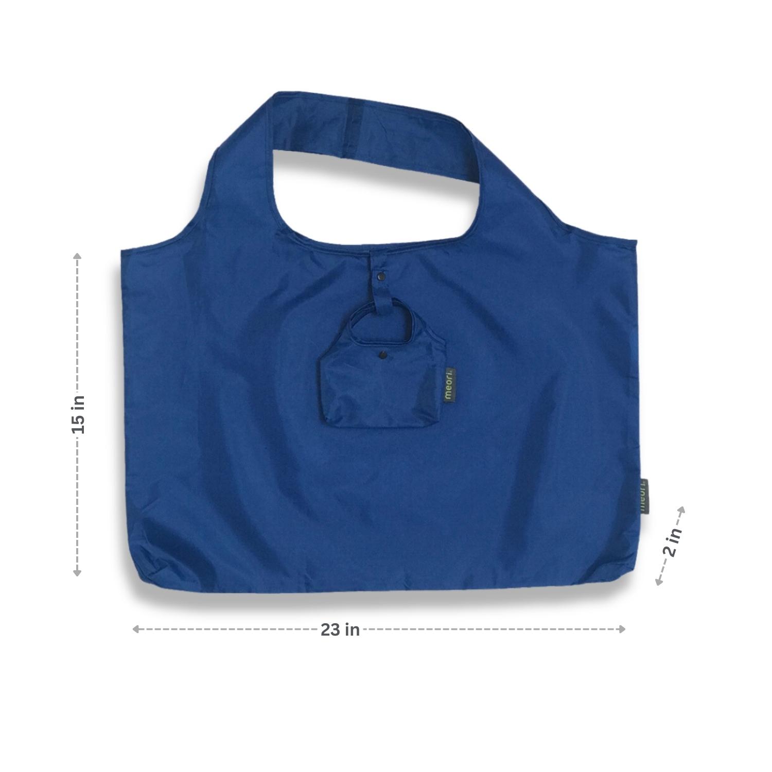 A100781-7-meori-Reusable-Pocket-Shopper-Classic-Blue-DIM Marine Blue Reusable Grocery Tote with dimensions