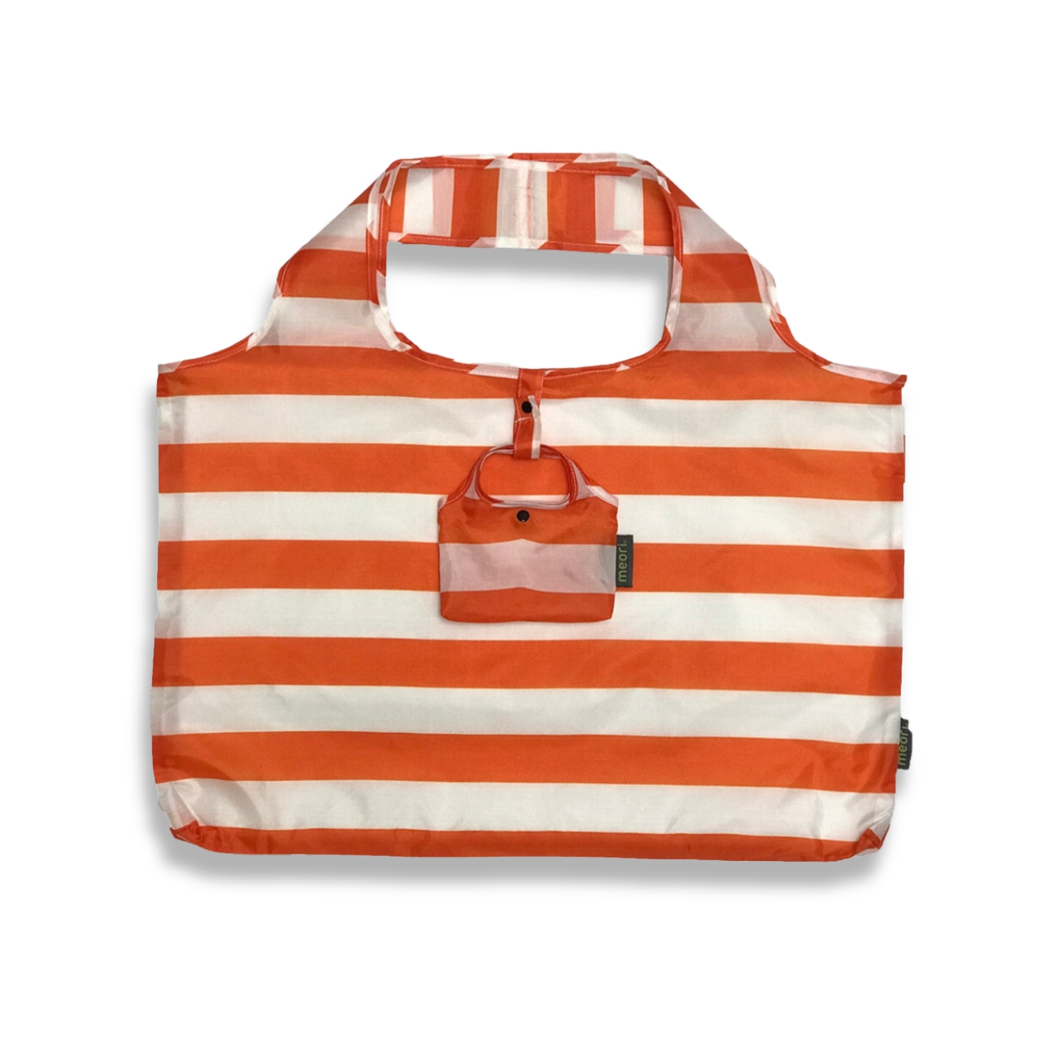 A100785-1-meori-Reusable-Pocket-Shopper-Tangerine-Orange-Stripes-MAIN Orange Reusable Shopping Bag with White Stripes