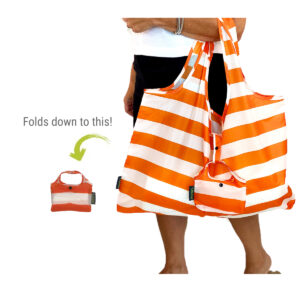 Orange Reusable Shopping Bag with White Stripes