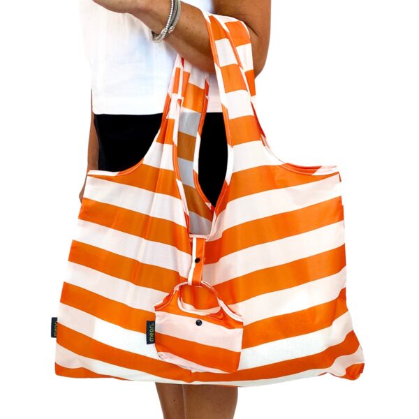Orange Reusable Shopping Bag with White Stripes