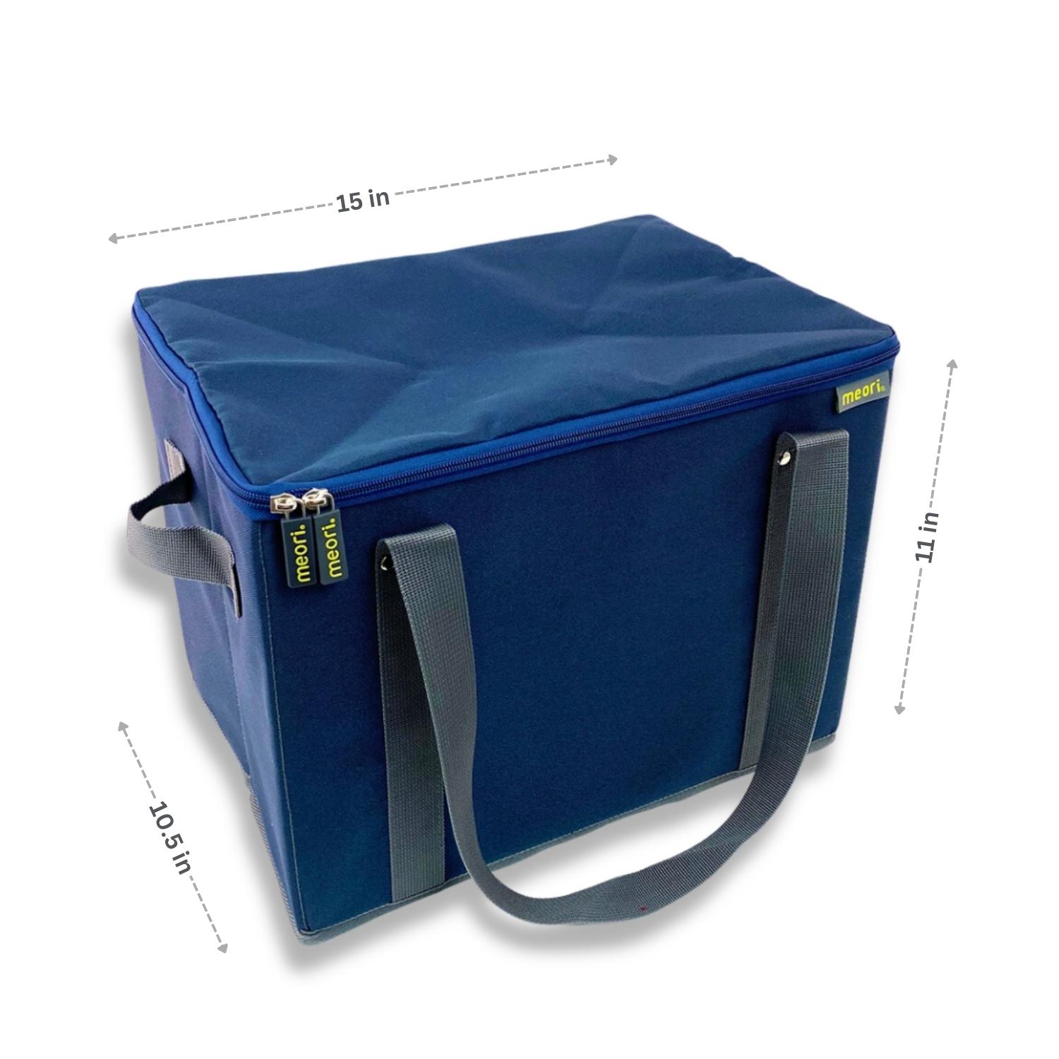 Marine Blue Insulated Grocery Bag With Zipper with dimensions