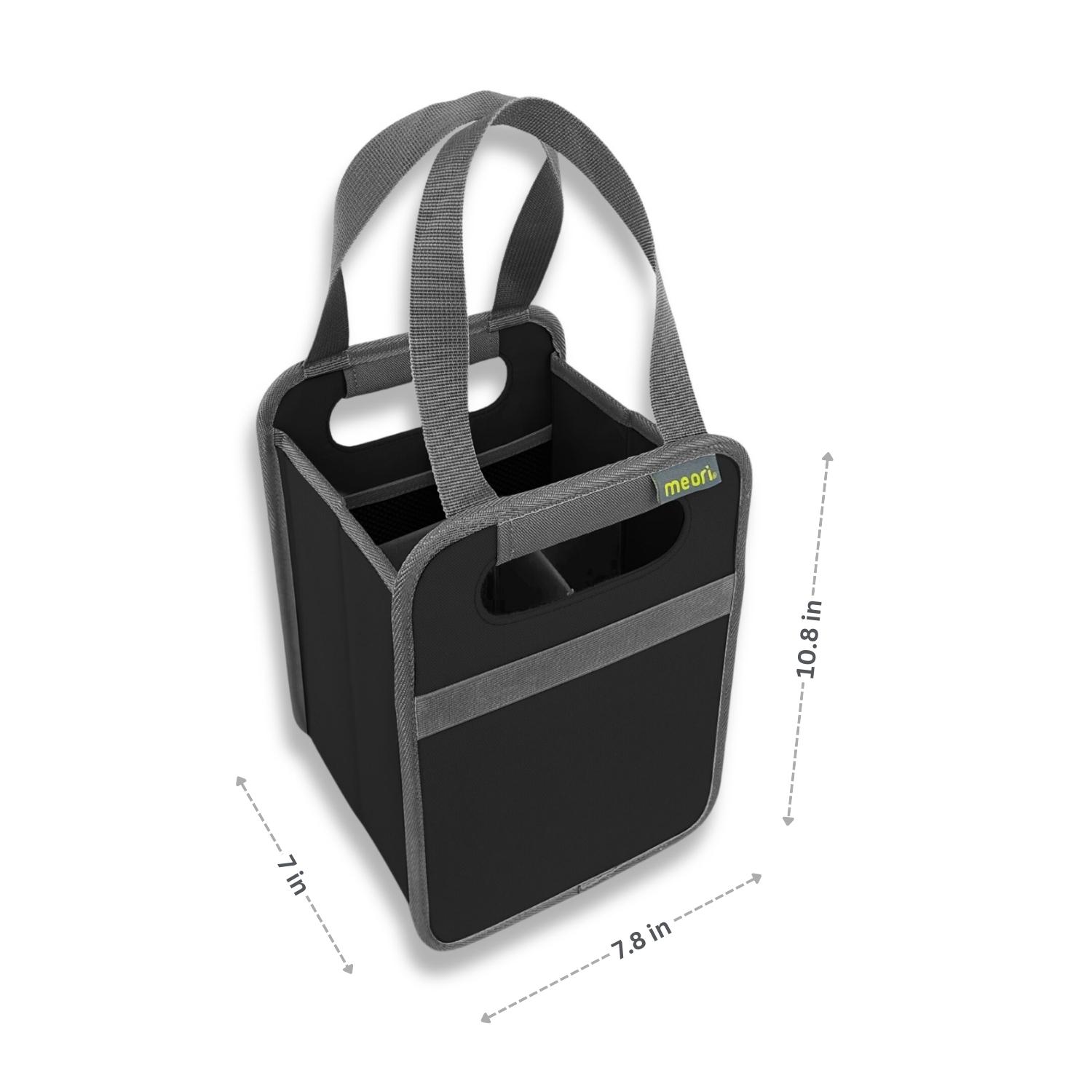 A100813-11-meori-4-Bottle-Wine-Tote-Lava-Black-DIM Black 4 Bottle Wine Bag with dimensions