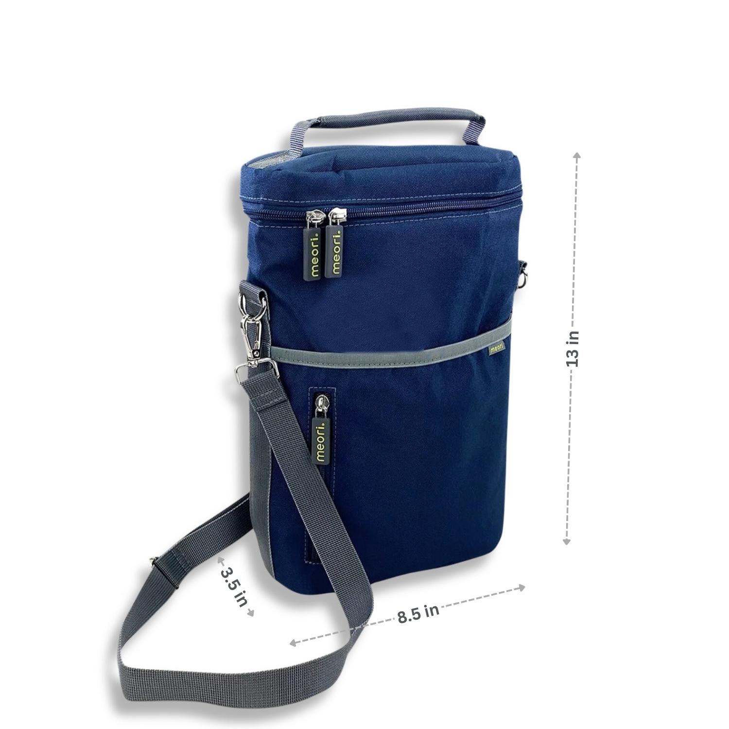 Marine Blue 2 Bottle Insulated Wine Bag with dimensions