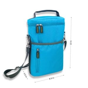 A100823-11-meori-Insulated-Wine-Tote-2-Bottles-Azure-Blue-DIM Azure Blue 2 Bottle Insulated Wine Bag with dimensions