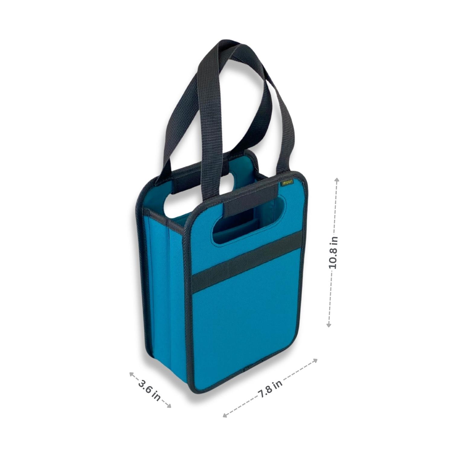 A100826-12-meori-2-Bottle-Wine-Tote-Azure-Blue-DIM Azure Blue 2 Bottle Wine Carrier Tote with dimensions