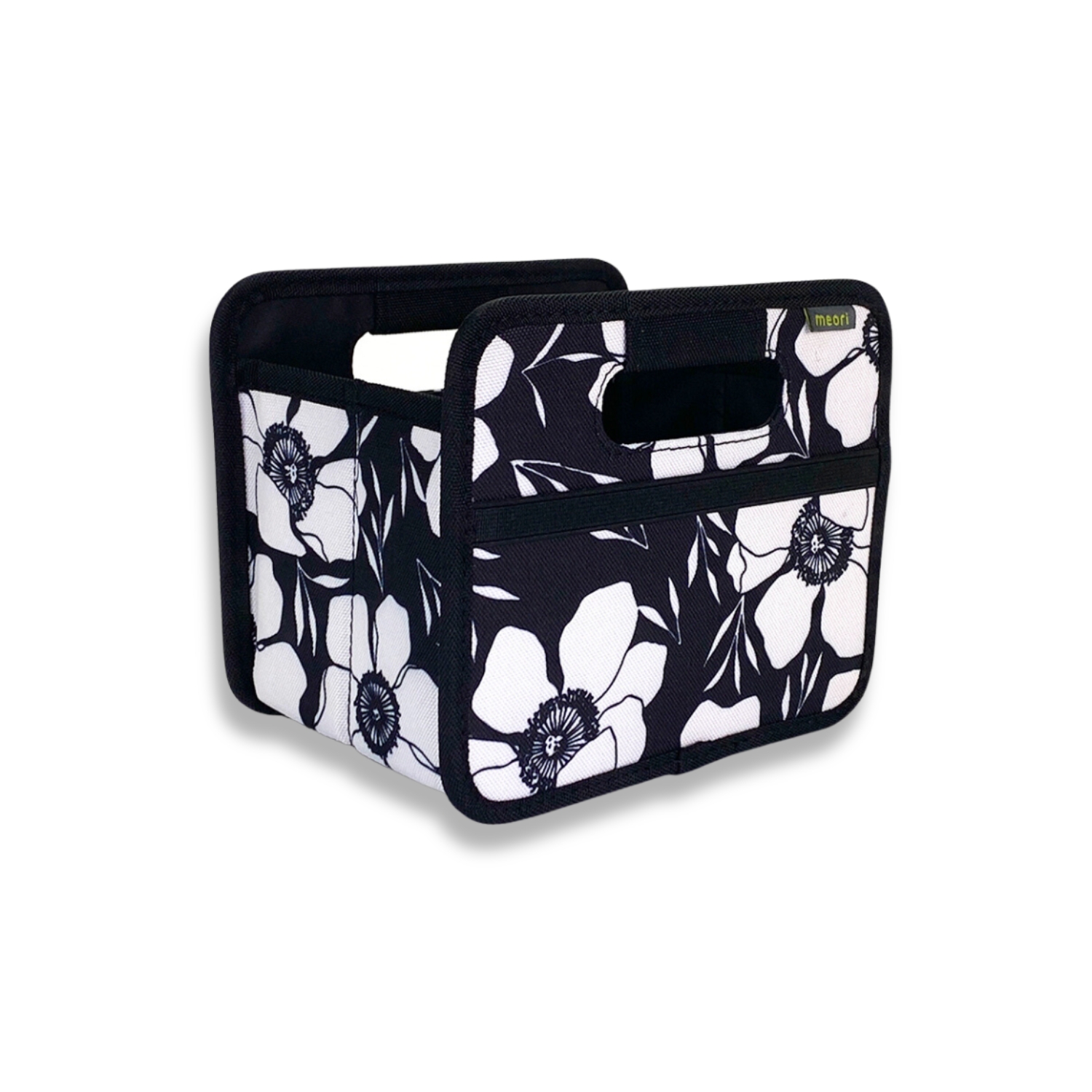 Black Small Storage Cube with White Floral Print