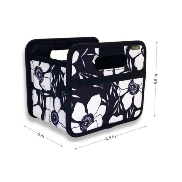 Black Small Storage Cube with White Floral Print with dimensions