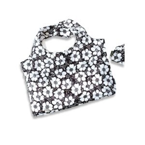 Black Reusable Grocery Bag with White Floral Print