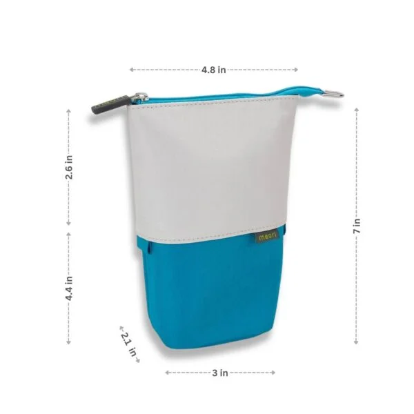 Azure Blue Standing Pencil Case with dimensions