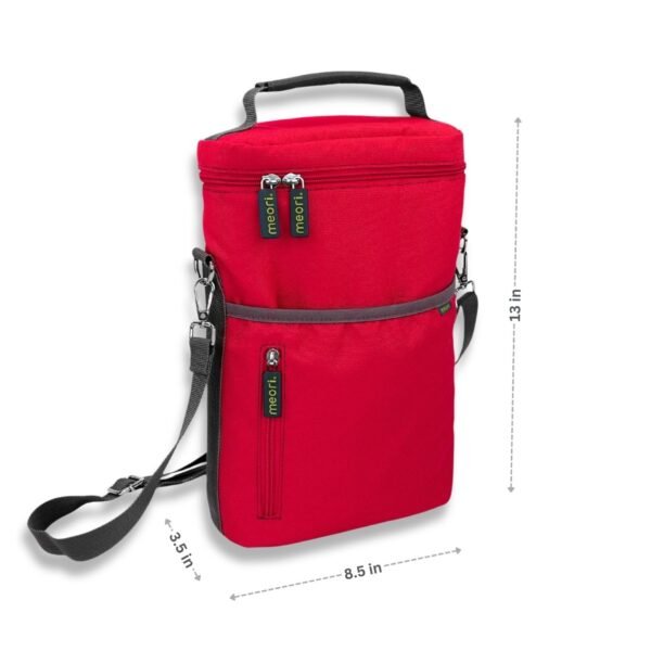 Red 2 Bottle Insulated Wine Bag with dimensions