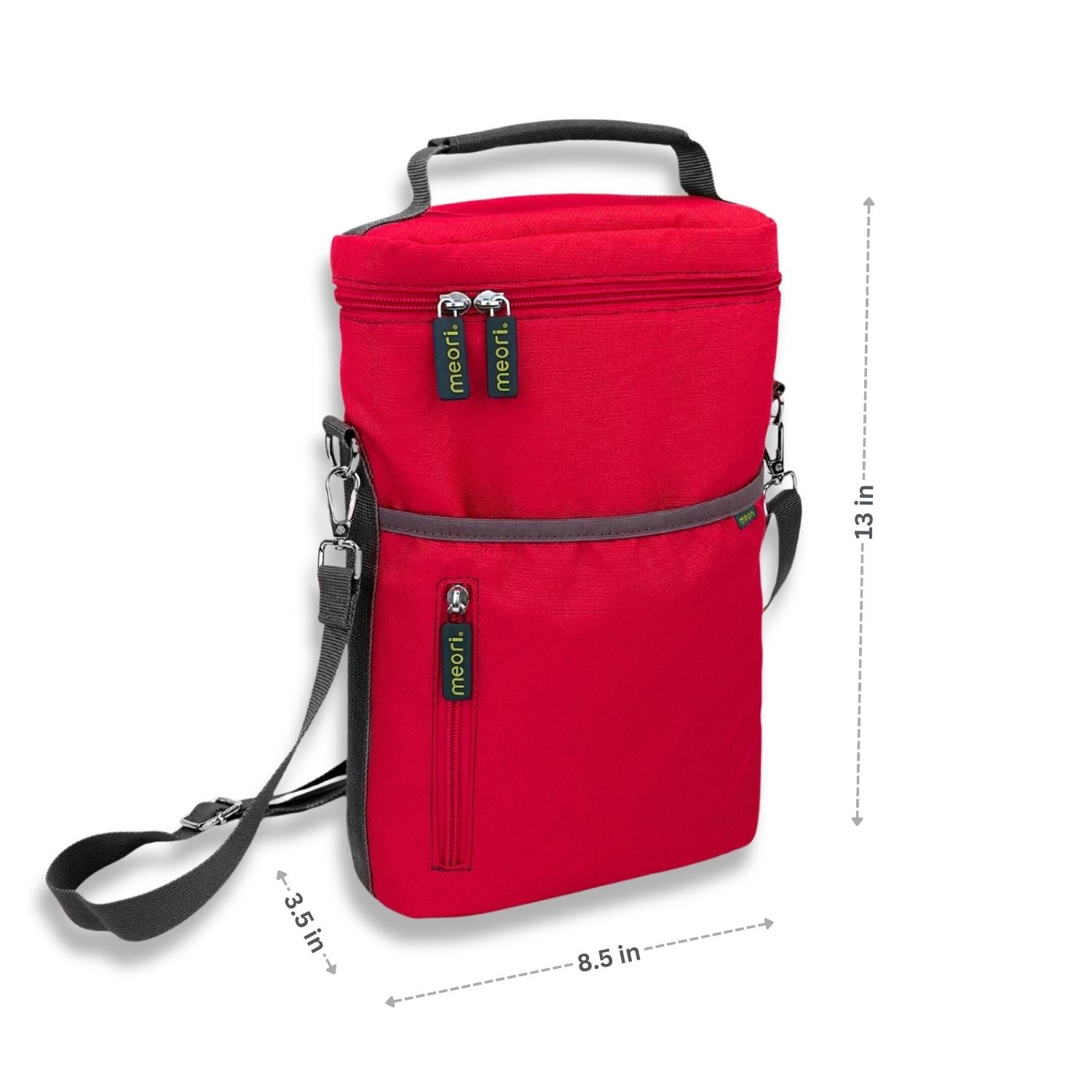A100861-11-meori-Insulated-Wine-Tote-2-Bottles-Hibiscus-Red-DIM Red 2 Bottle Insulated Wine Bag with dimensions