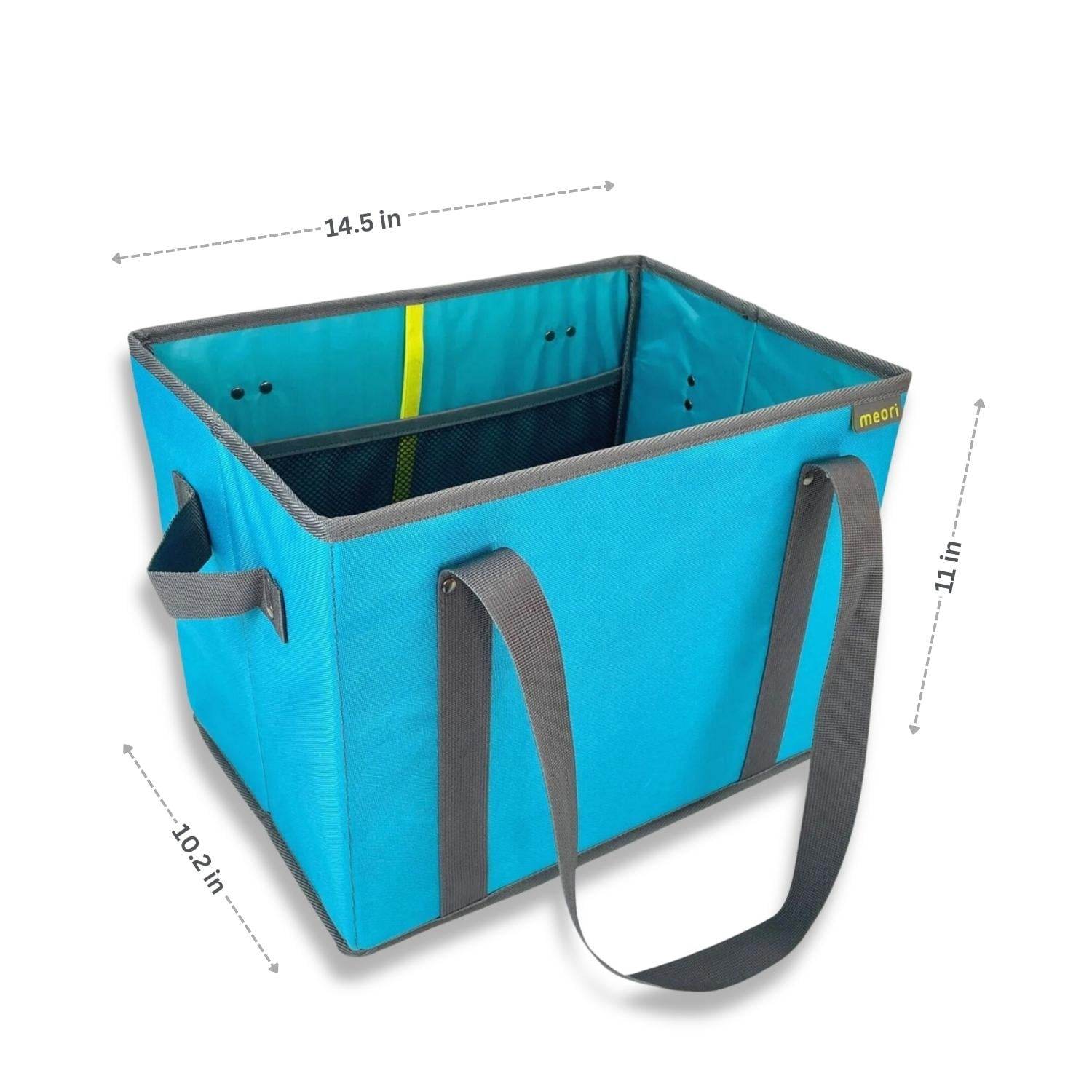 Azure Blue Collapsible Shopping Basket with dimensions