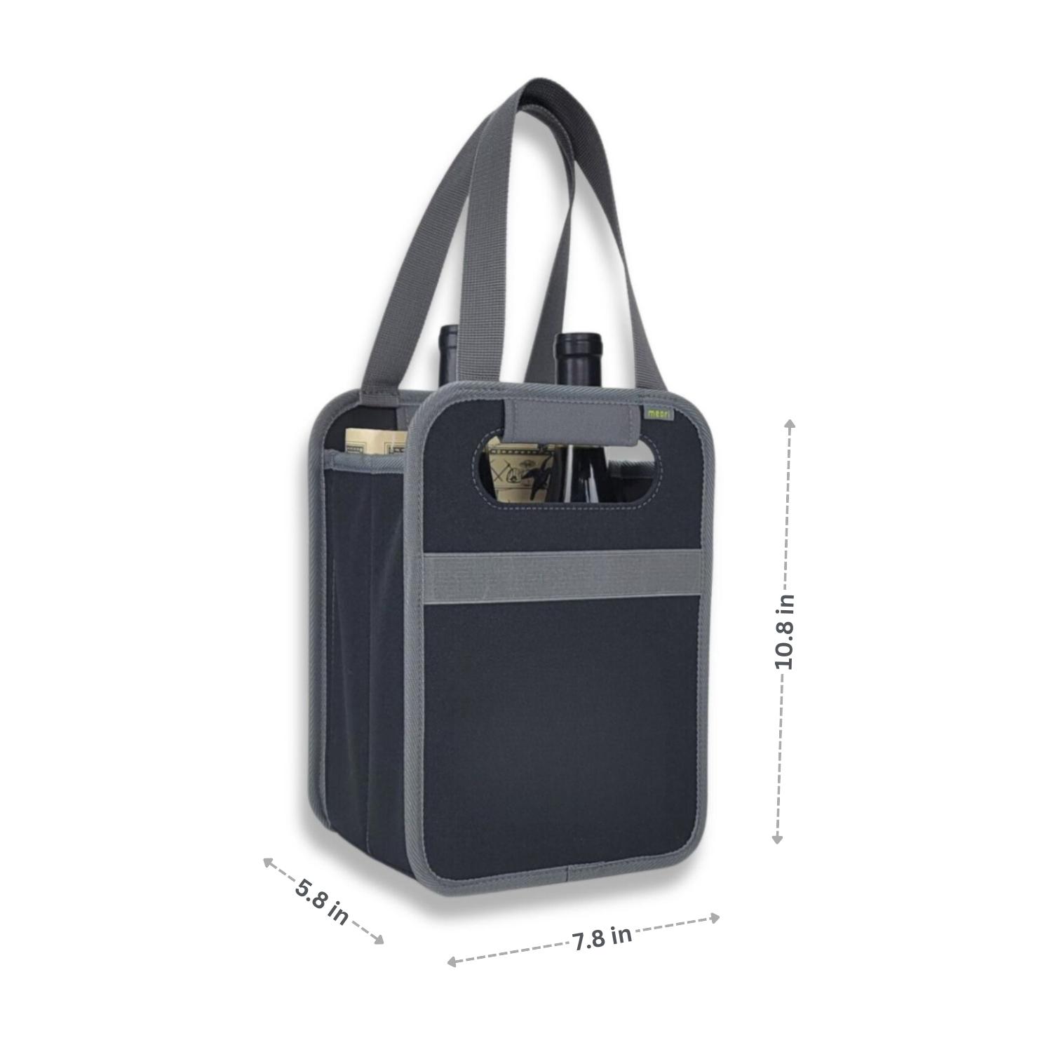 A100875-03-meori-Book-Club-Wine-Tote-DIM Black Book Tote Bag with dimensions