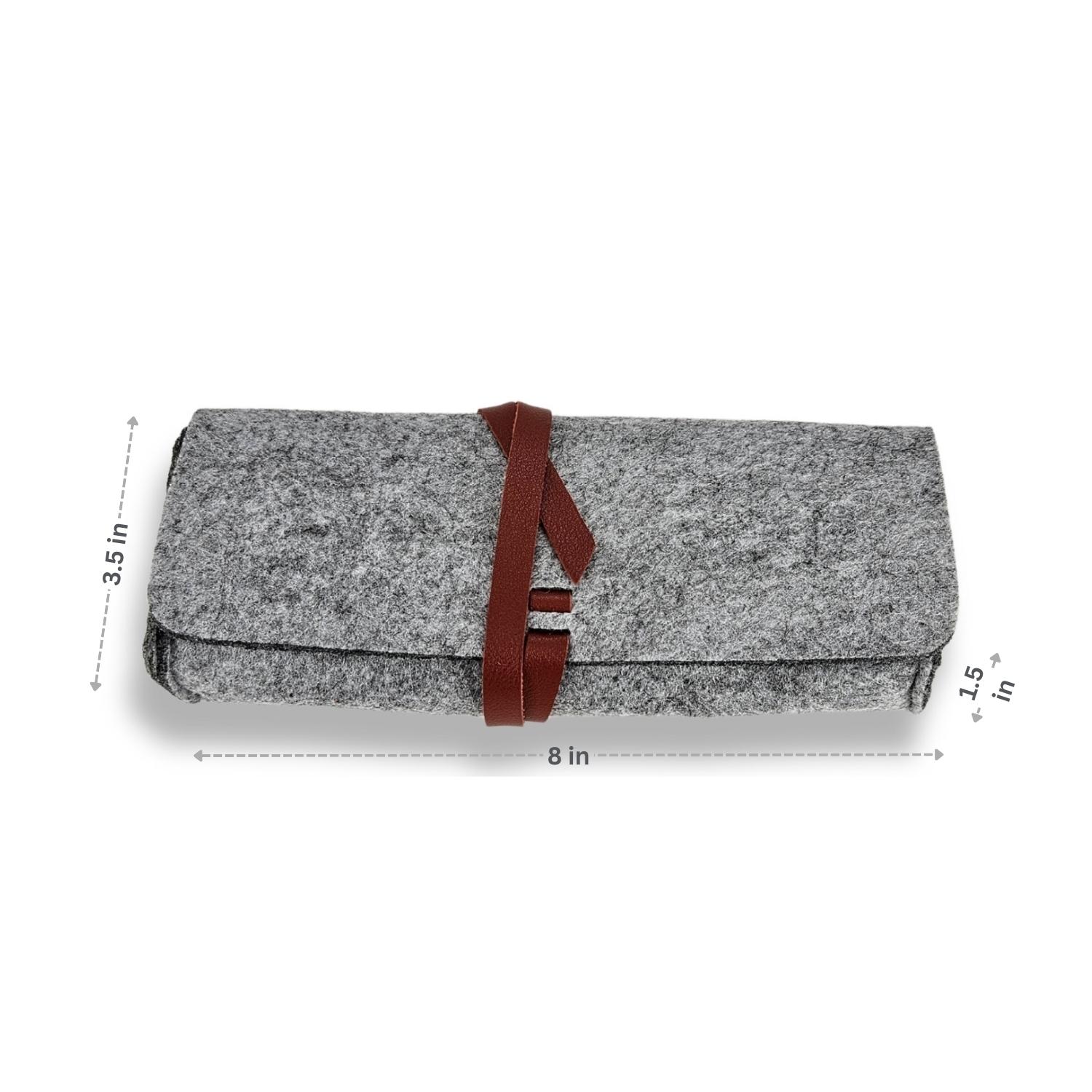 Grey Pencil Case Pouch with dimensions